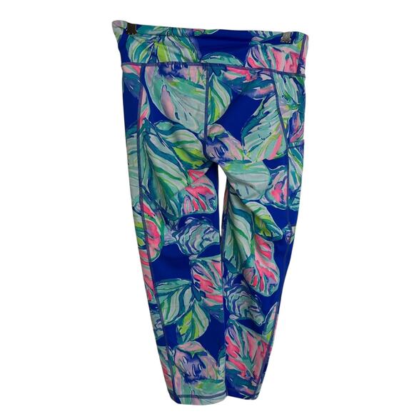Lilly Pulitzer Luxletic Casa Del Sol Weekender Leggings Small Blue Floral Crop - Picture 2 of 11